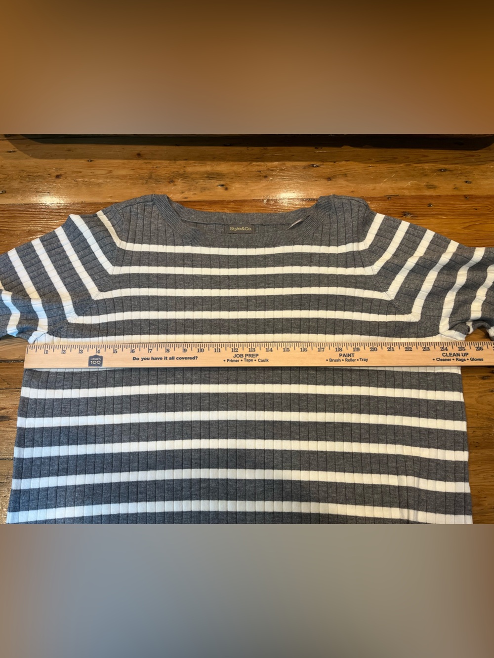 Gray & White Striped Ribbed Boat Neck Sweater Classic Preppy NWT - Picture 5 of 6